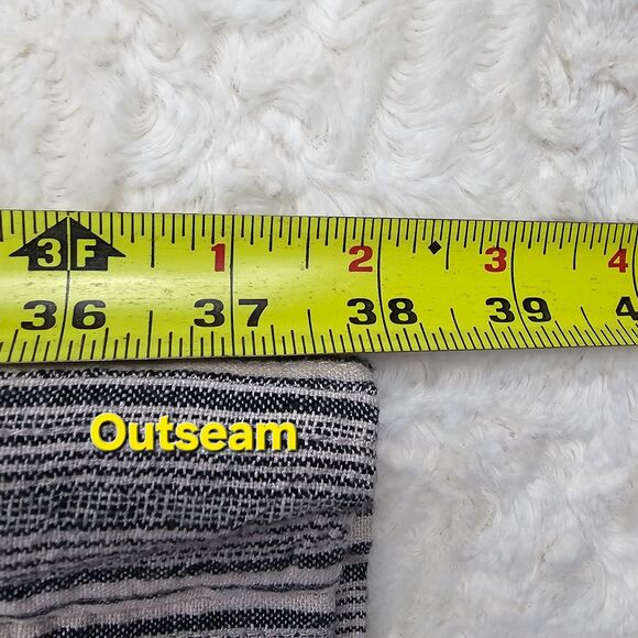 SO High Rise Wide Leg Linen Striped Pants Navy Ivory Women's Size Large - Picture 12 of 13